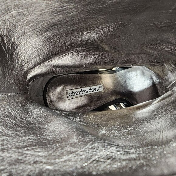 Charles David Women's 9.5 Black Leather Ankle Pull‎ On Cut Out Heeled Booties - Picture 3 of 11